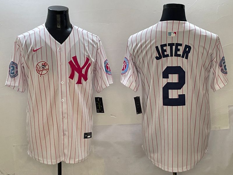 Men New York Yankees 2 Jeter White Stripe Jointly Name Nike 2025 MLB Jersey style 7